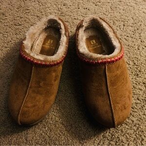 White Mountain Brown Suede Mules with Red Trim